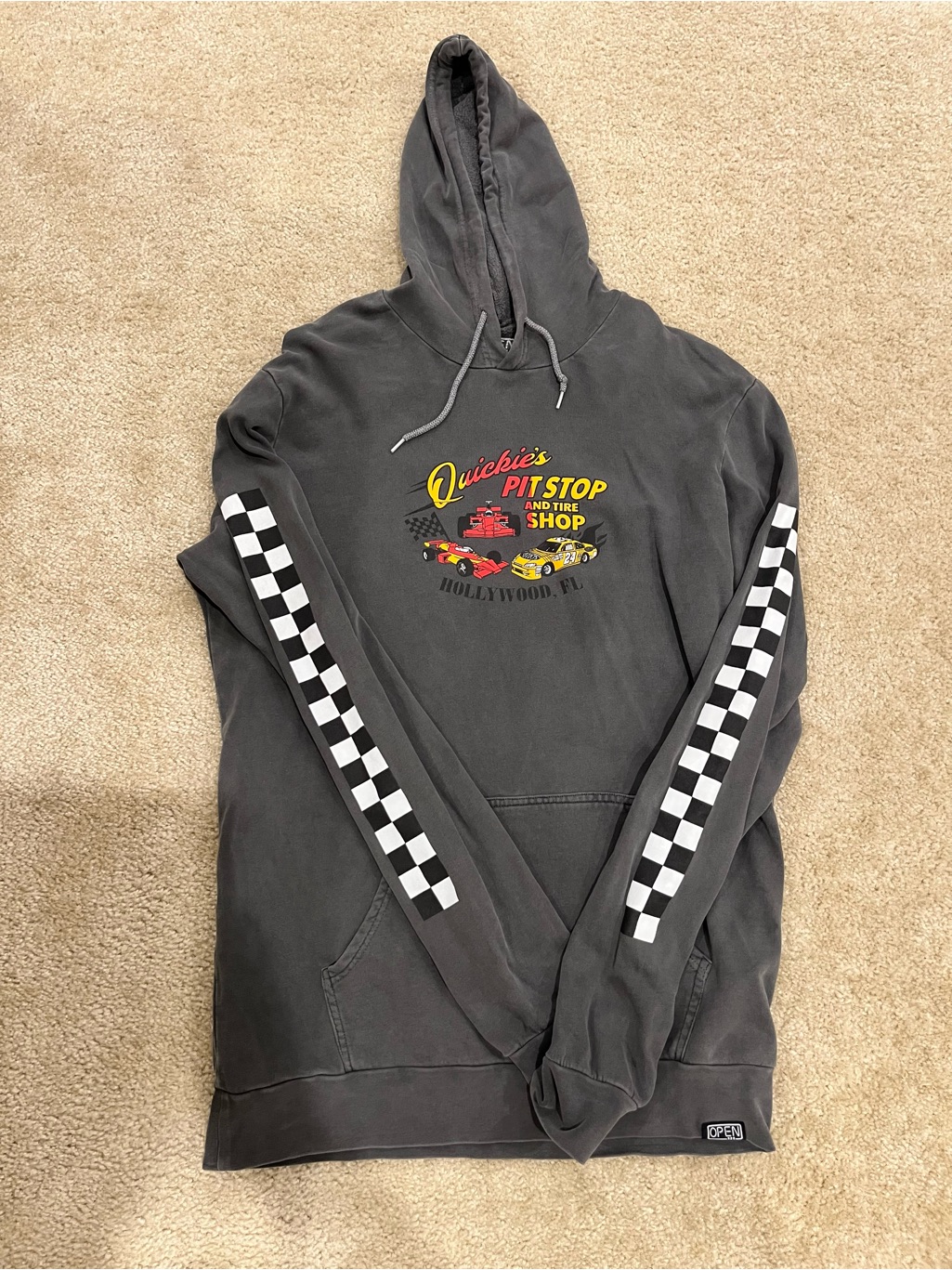 Open Vintage Racing Graphic Pullover Hoodie - Gray